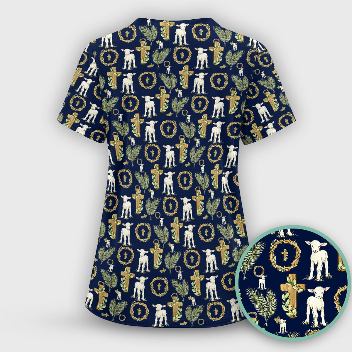 Faith Lamb Cross Nurse Scrub Top