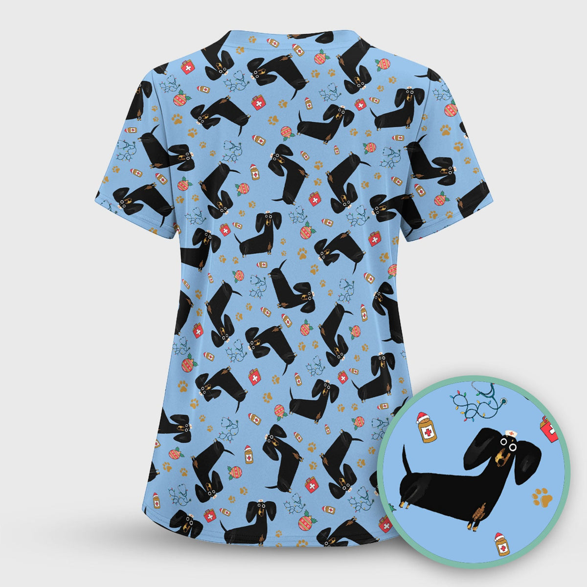 Black Dachshund Nurse Scrub Top - Gift For Dog Lover