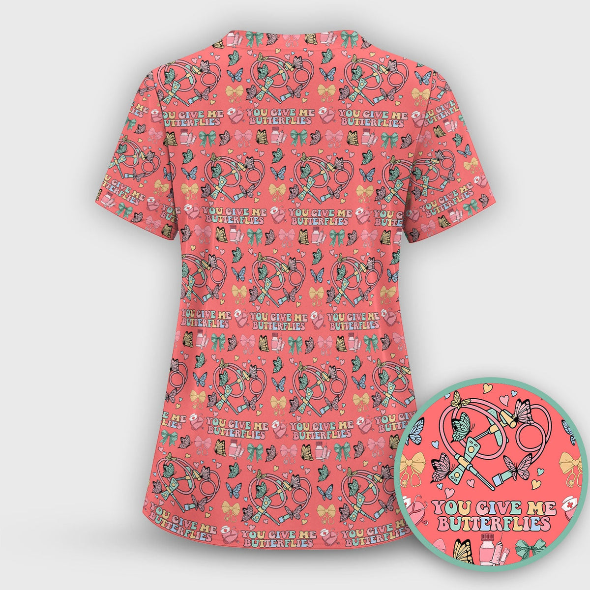 Butterfly Heart Nurse Scrub Top - Valentines Day Gift