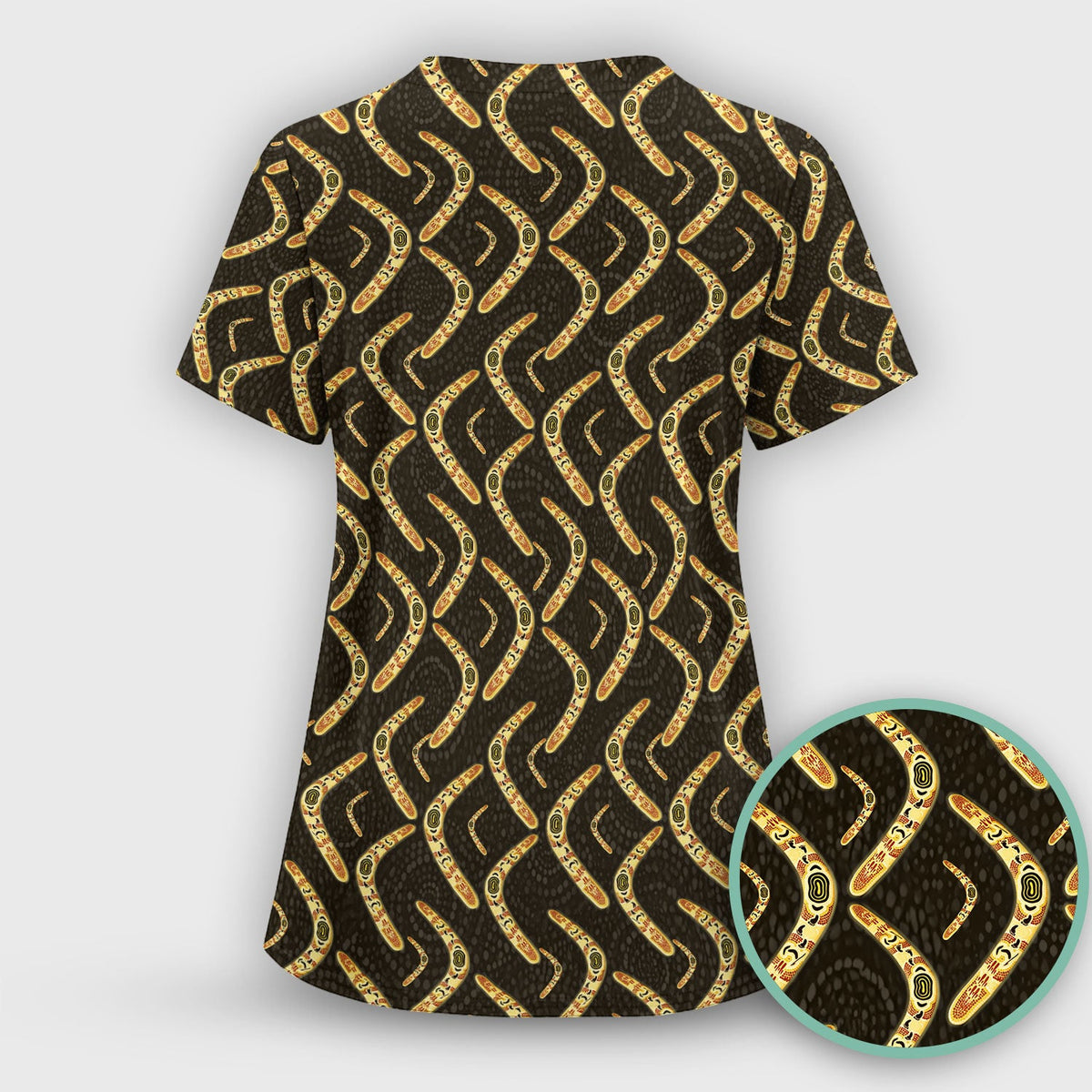 Aboriginal Boomerang Nurse Scrub Top