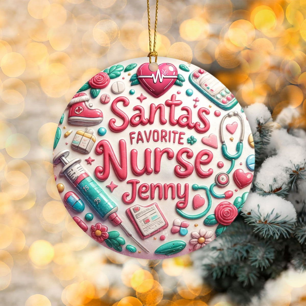Personalized Santa's Favorite Ceramic Christmas Nurse Ornament