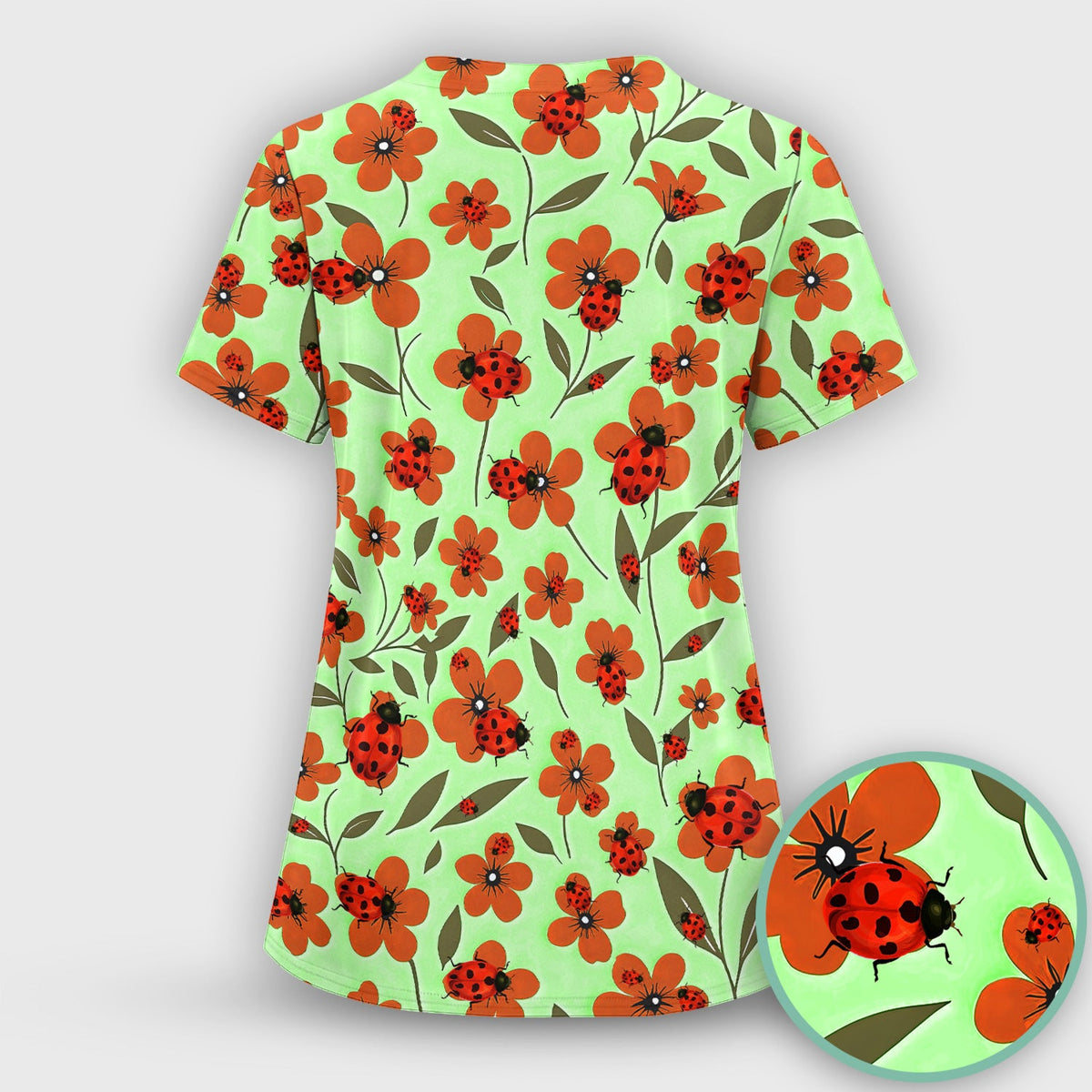 Ladybug Orange Floral Garden Nurse Scrub Set