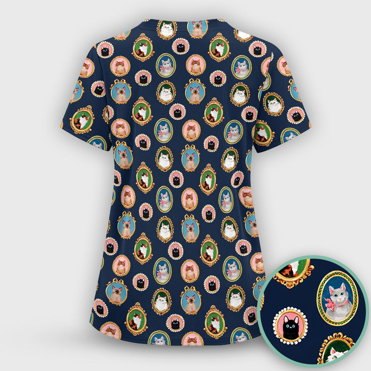 Vintage Cat Portrait Nurse Scrub Top