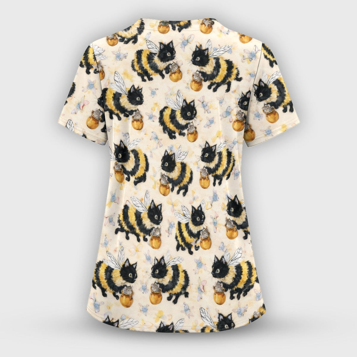 Adorable Bumblebee Cat Honey Jar Nurse Scrub Set