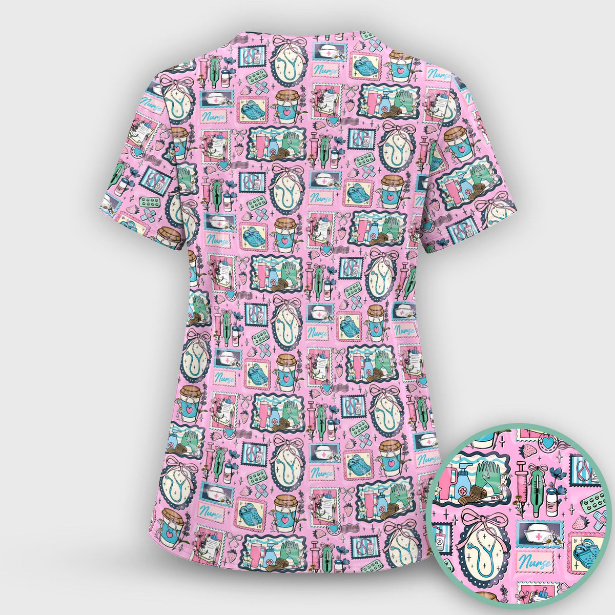 Stethoscope Syringe Frame Nurse Scrub Top
