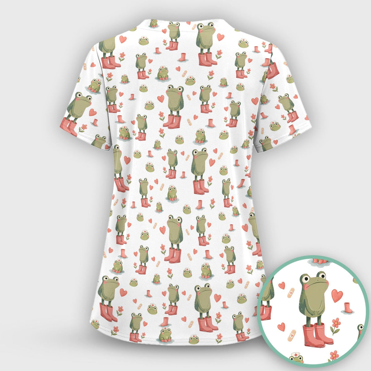 Adorable Frog Boots Heart Nurse Scrub Set