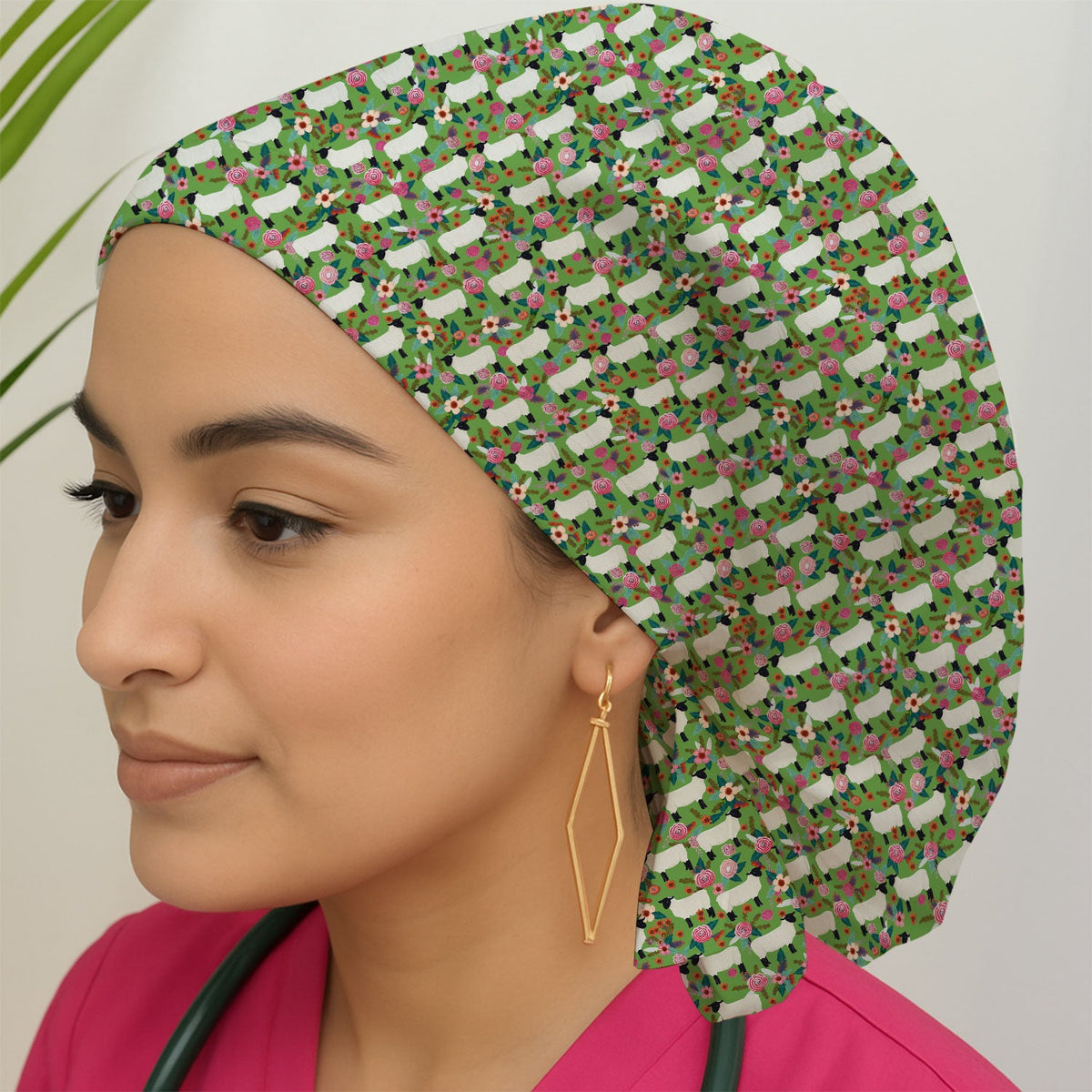 Sheep Floral Meadow Scrub Cap