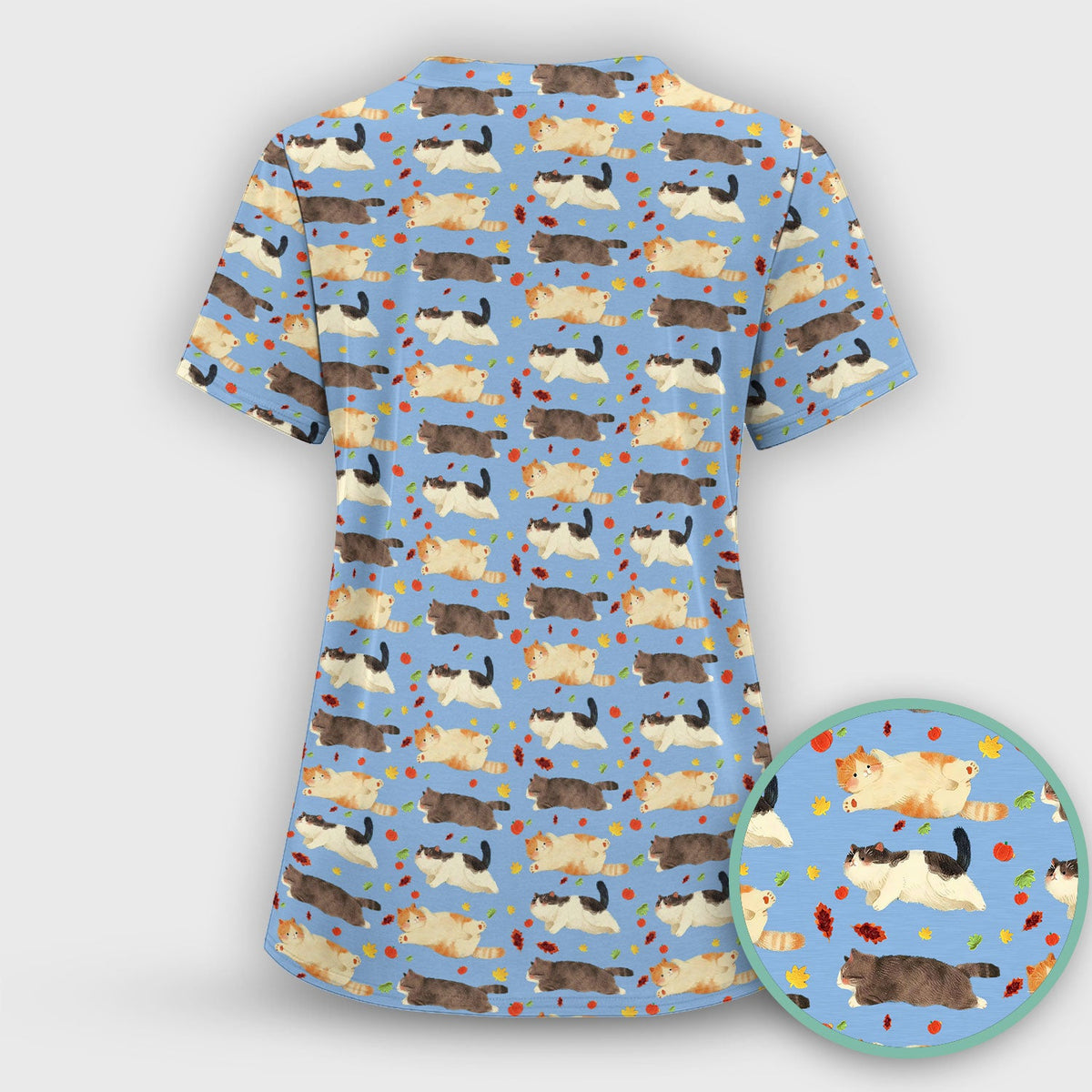 Chubby Cat Autumn Leaves Nurse Scrub Set