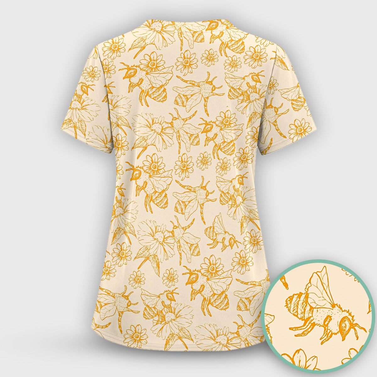 Honey Bee Flower Sketch Nurse Scrub Set