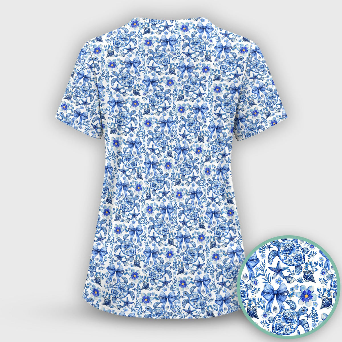 Coastal Turtle Bow Nurse Scrub Top