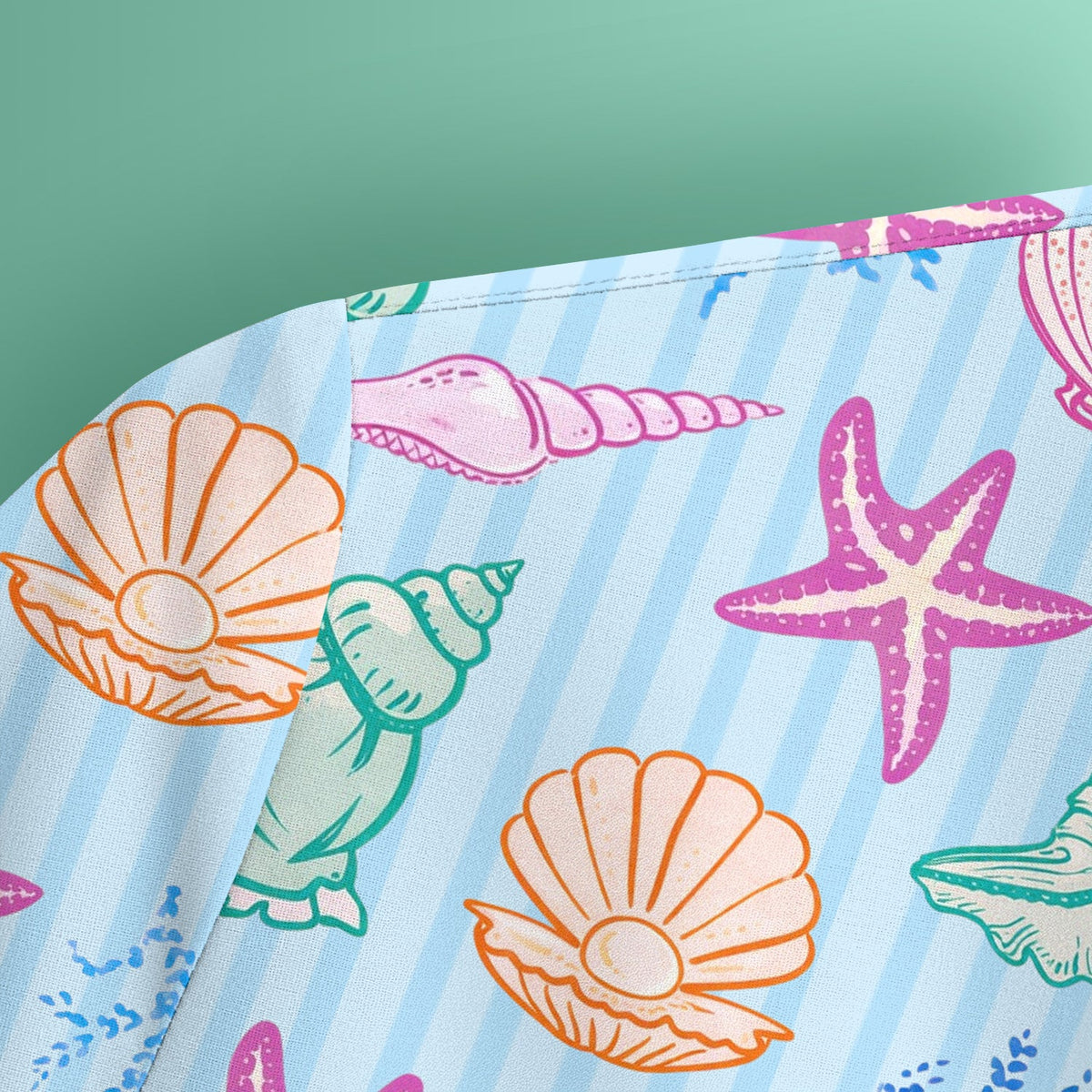 Colorful Seashell Starfish Ocean Stripe Nurse Scrub Top
