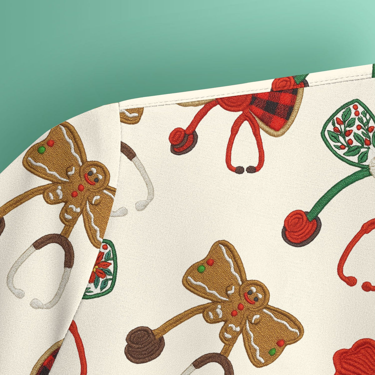 Christmas Stethoscope Bow Nurse Scrub Top