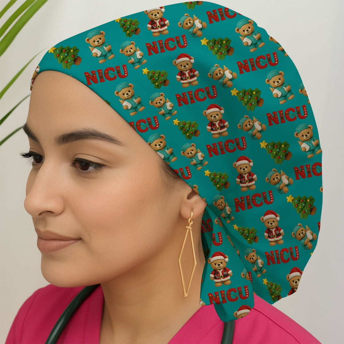 NICU Nurse Teddy Bear Scrub Cap - Christmas Gift