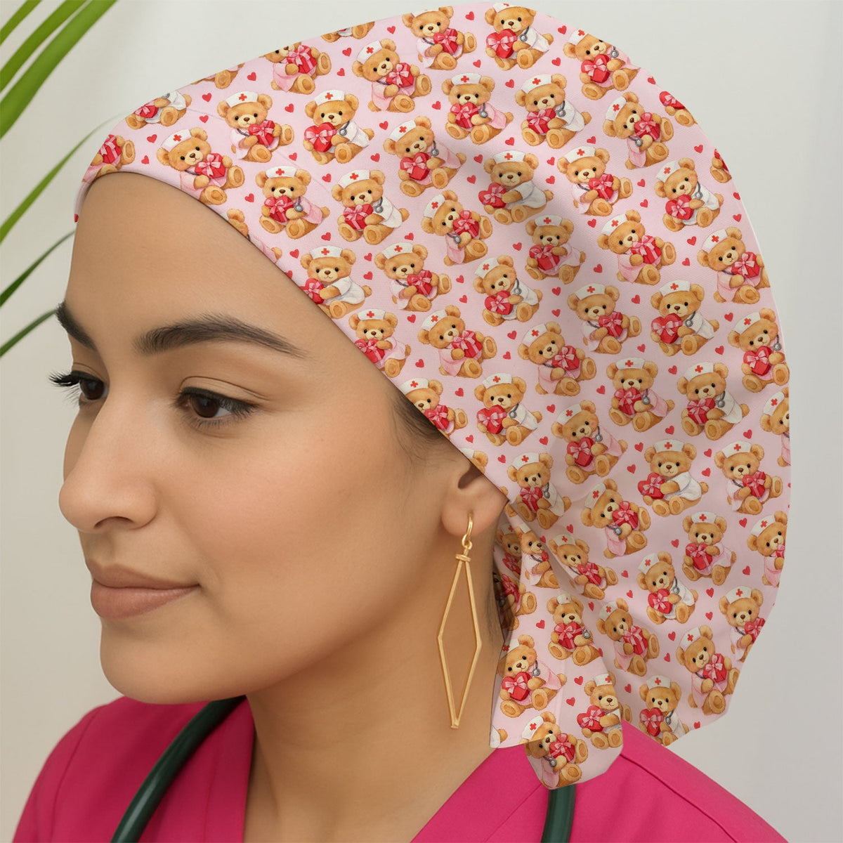 Valentine Teddy Bear Heart Scrub Cap