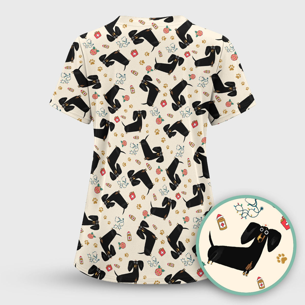 Black Dachshund Nurse Scrub Top - Gift For Dog Lover
