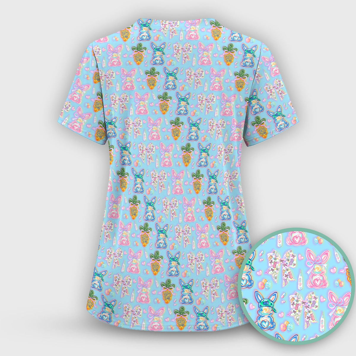 Bunny Carrot Bow Nurse Scrub Set - Easter Gift