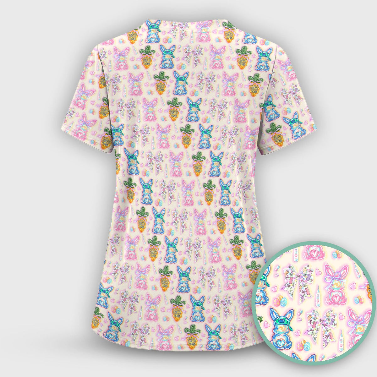 Bunny Carrot Bow Nurse Scrub Top - Easter Gift