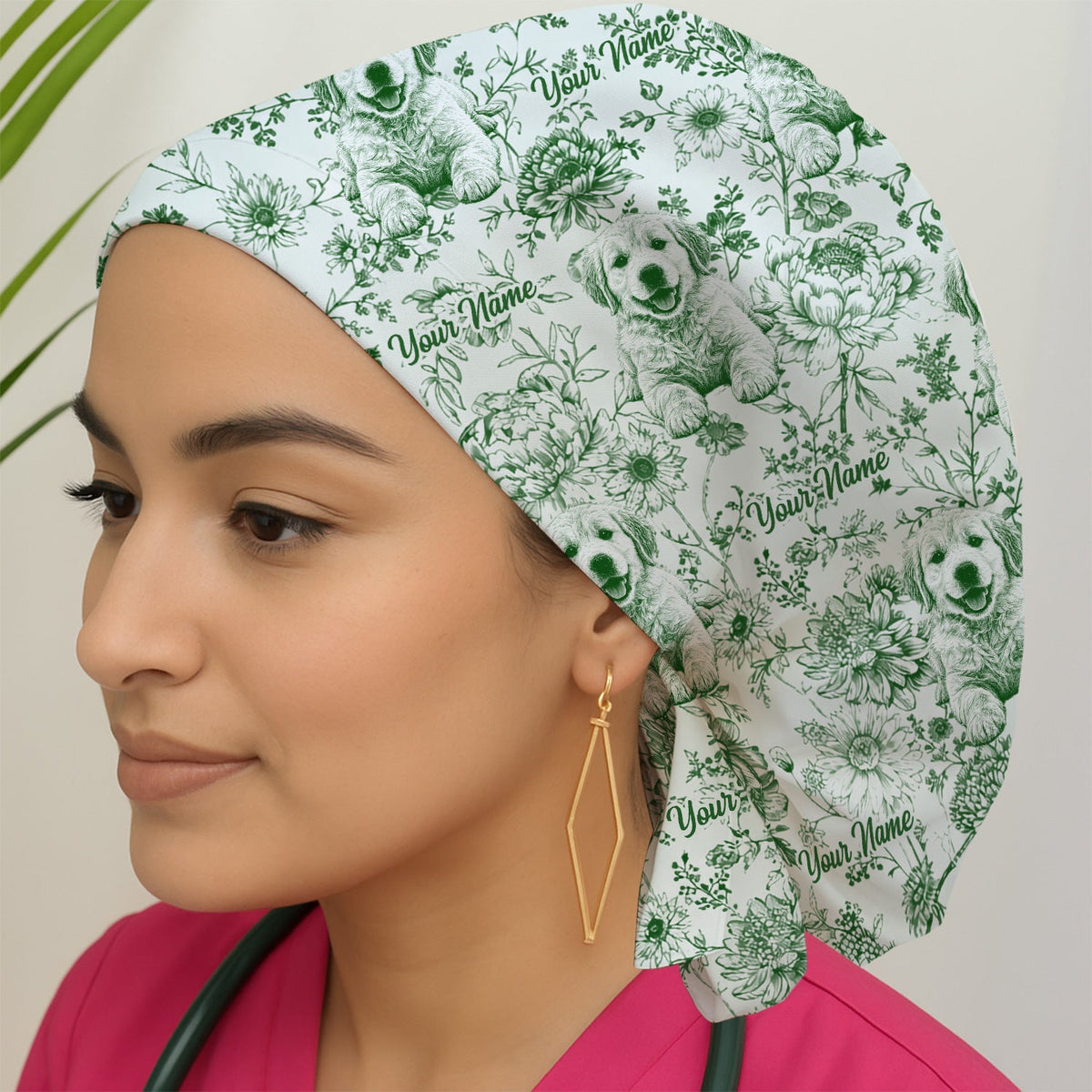 Personalized Pet Photo Floral Scrub Cap