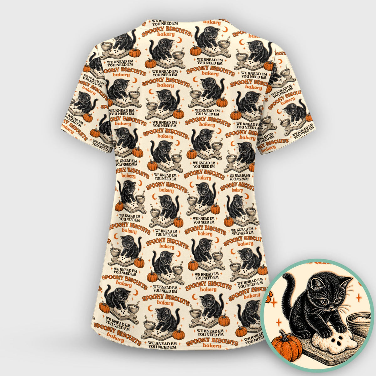 Black Cat Nurse Scrub Top - Halloween Gift