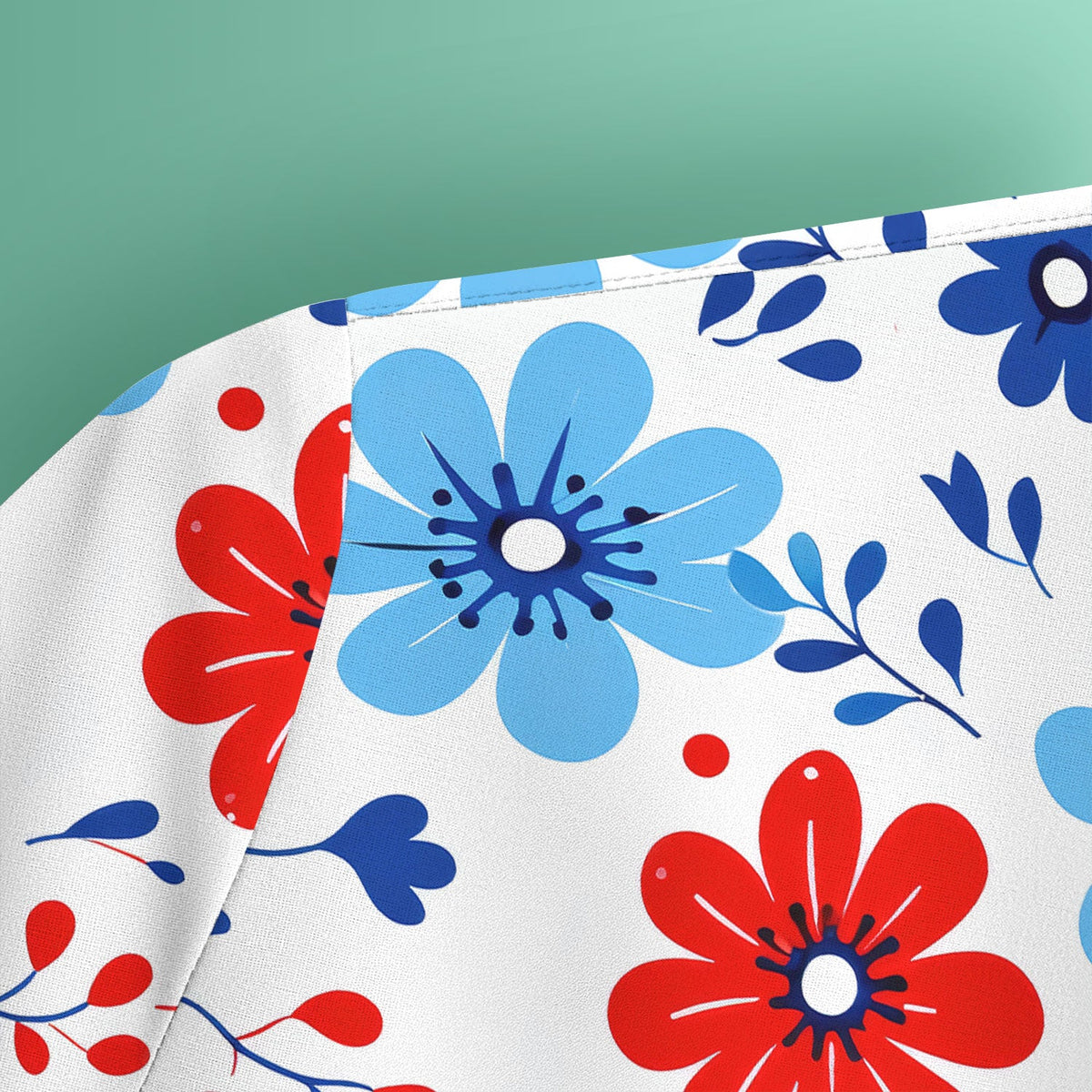 Symmetrical Folk Floral Heart Pattern Scrub Top, Breathable Fabrics Nursing Uniform