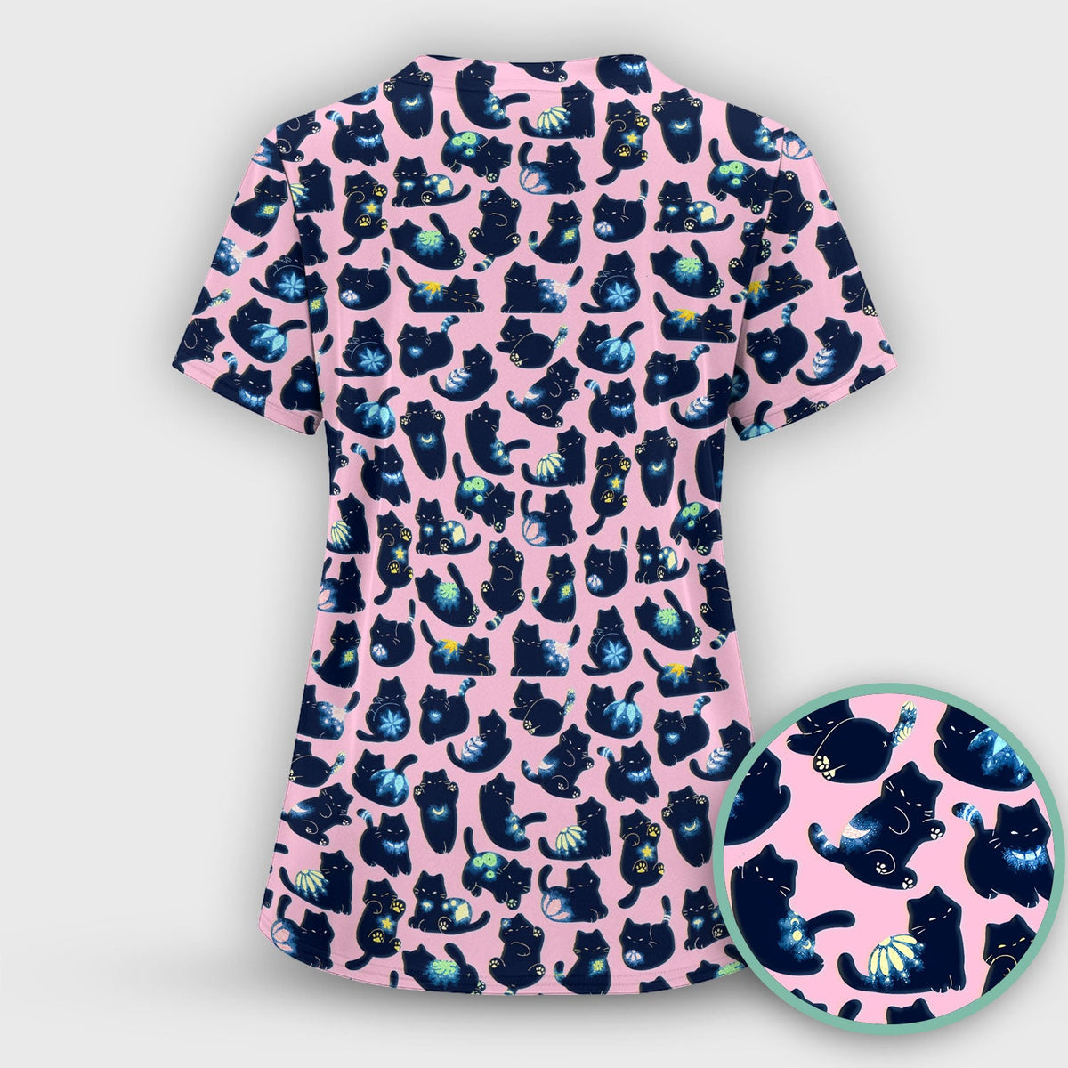 Midnight Black Cat Nurse Scrub Set