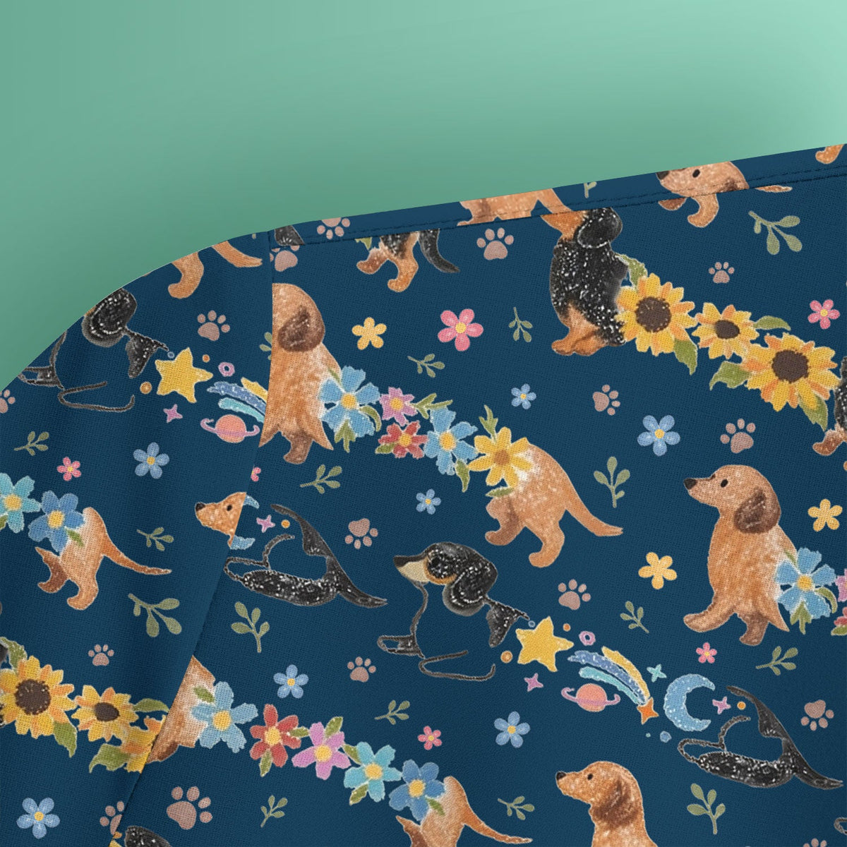 Floral Wiener Dog Nurse Scrub Top