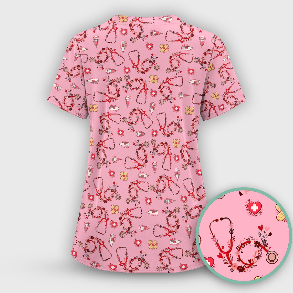 Heart Stethoscope Nurse Scrub Top