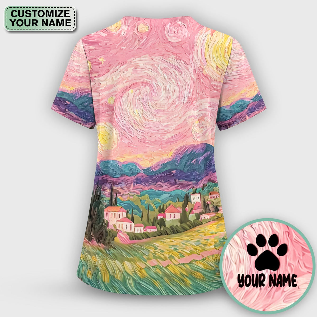 Personalized Cat Couple Sunset Sky Nurse Scrub Set