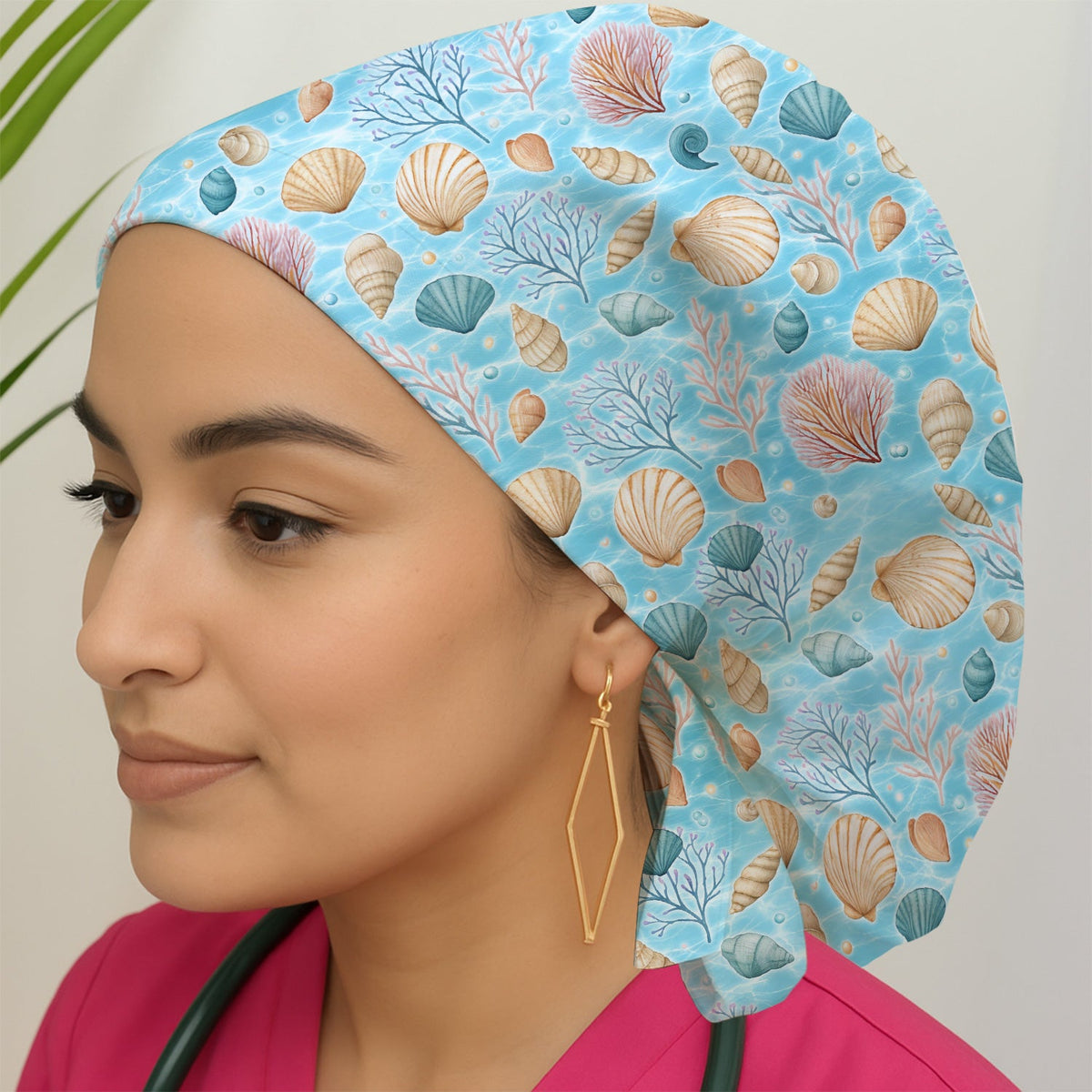 Coastal Seashell And Coral Reef Scrub Cap
