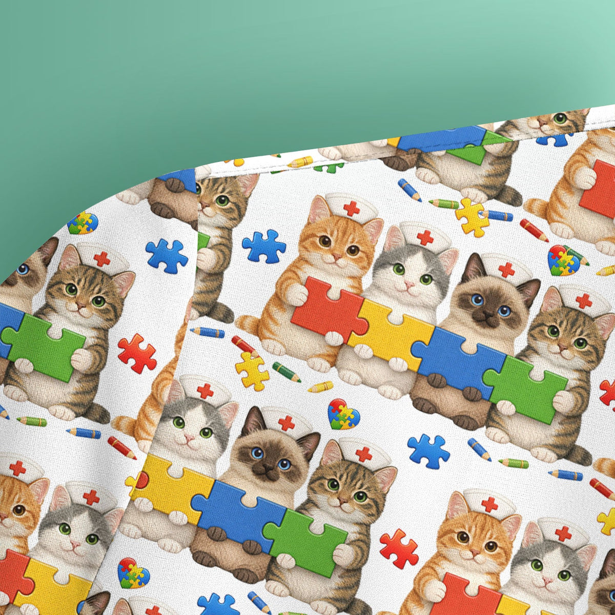 Autism Awareness Cat Nurse Scrub Top