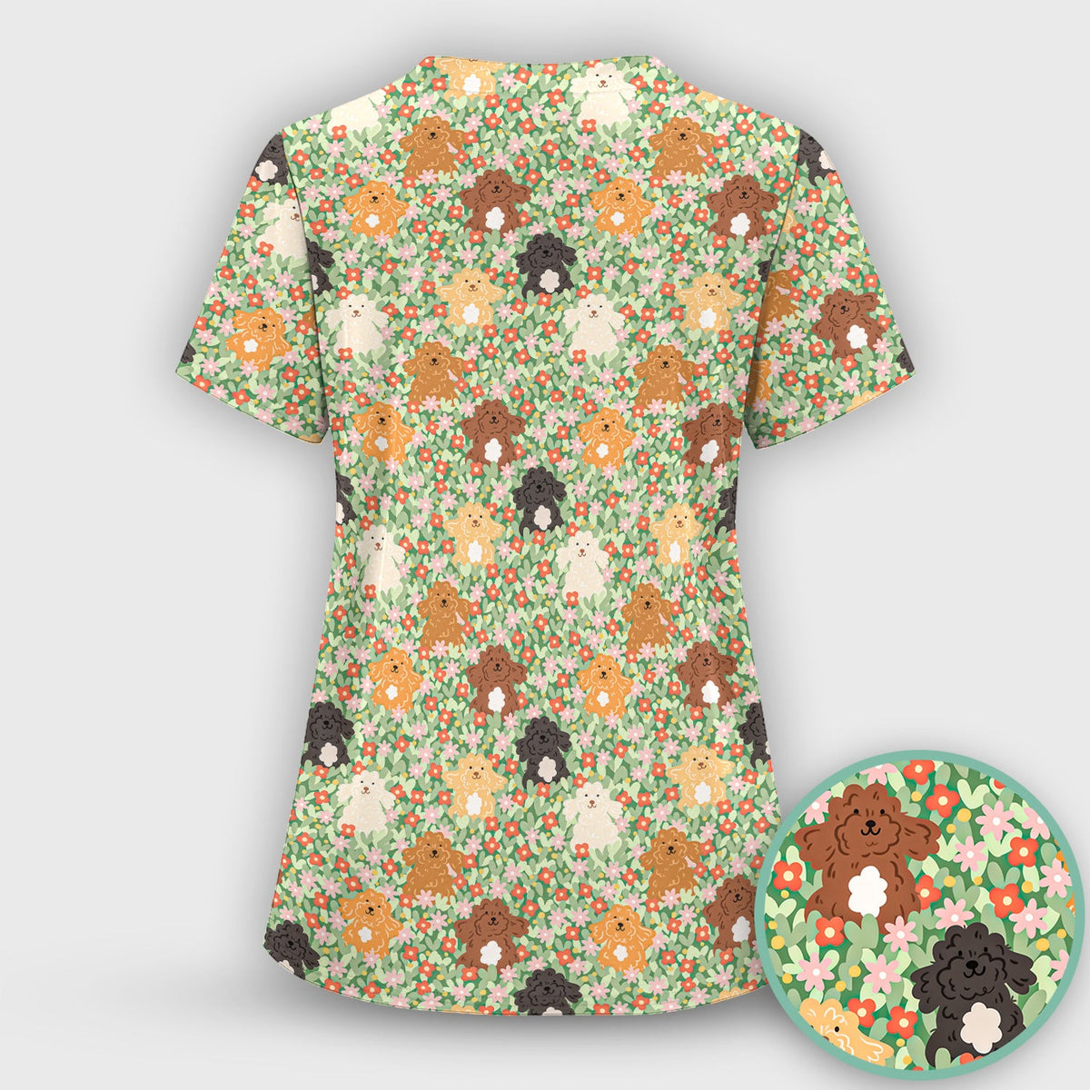 Poodle Dogs Floral Nurse Scrub Set