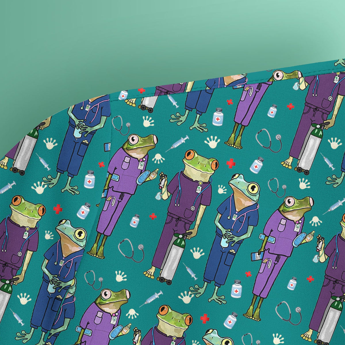 Frog Print Nurse Scrub Top