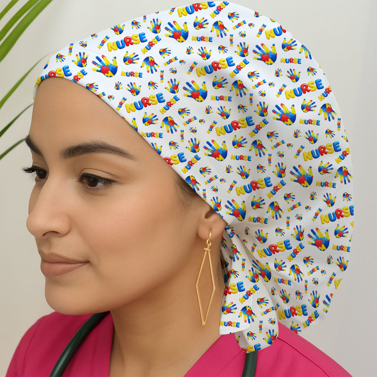 Colorful Autism Handprint Scrub Cap