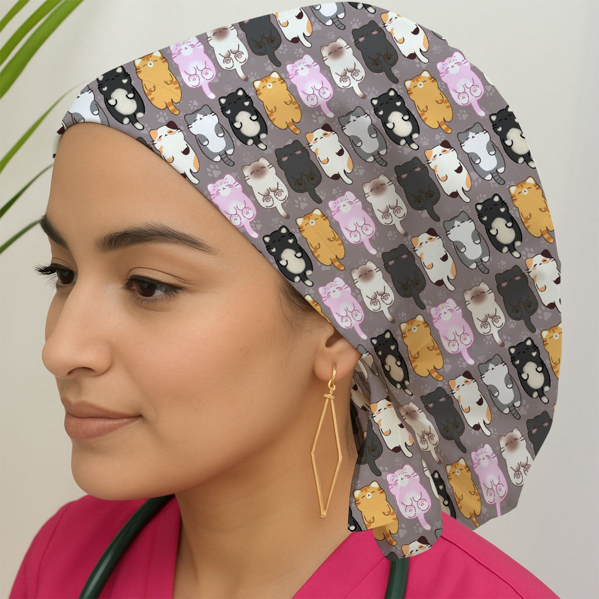 Cartoon Cats All Over Scrub Cap