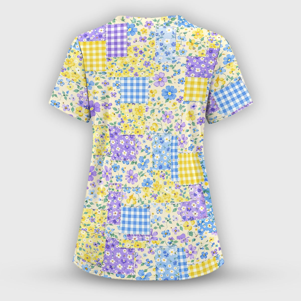 Floral Patchwork Gingham Nurse Scrub Set