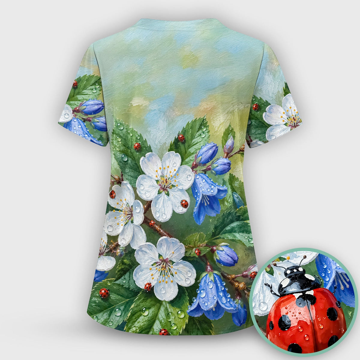 Ladybug Blossom Garden Nurse Scrub Top
