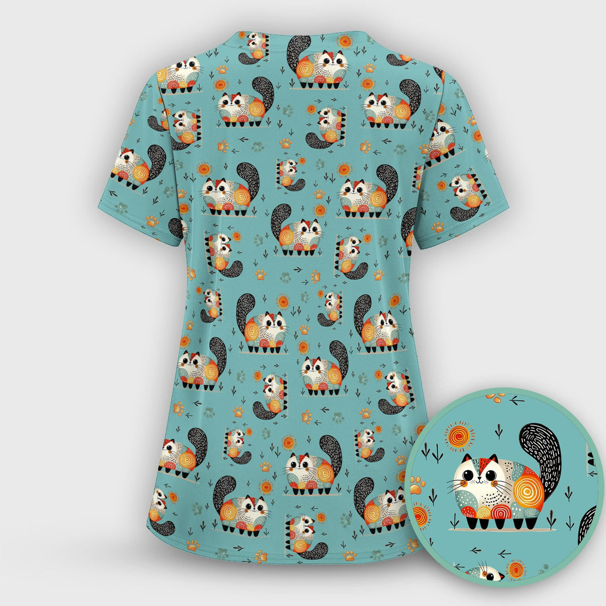 Cat Illustration Nurse Scrub Set