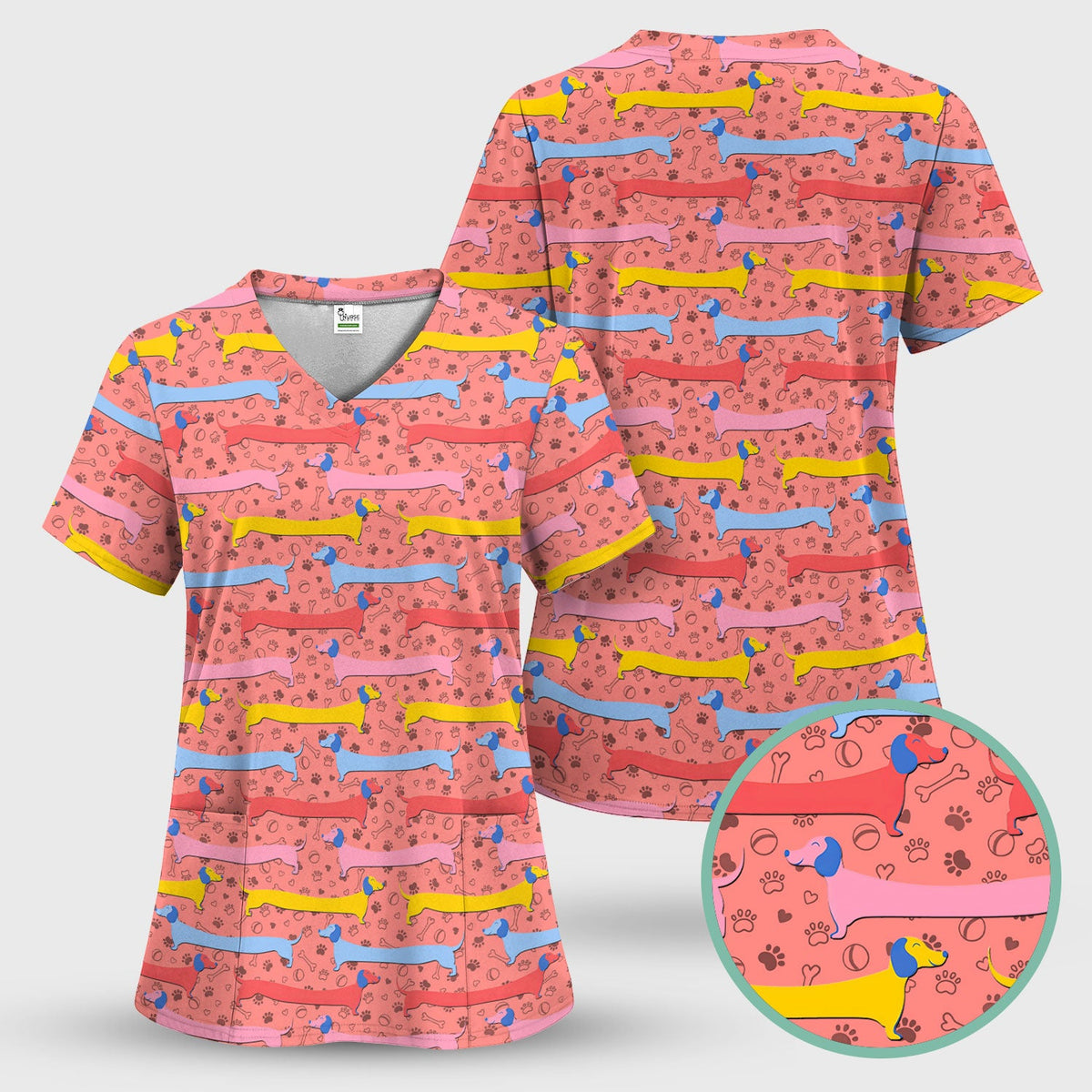 Dachshund Sausage Dog Nurse Scrub Top