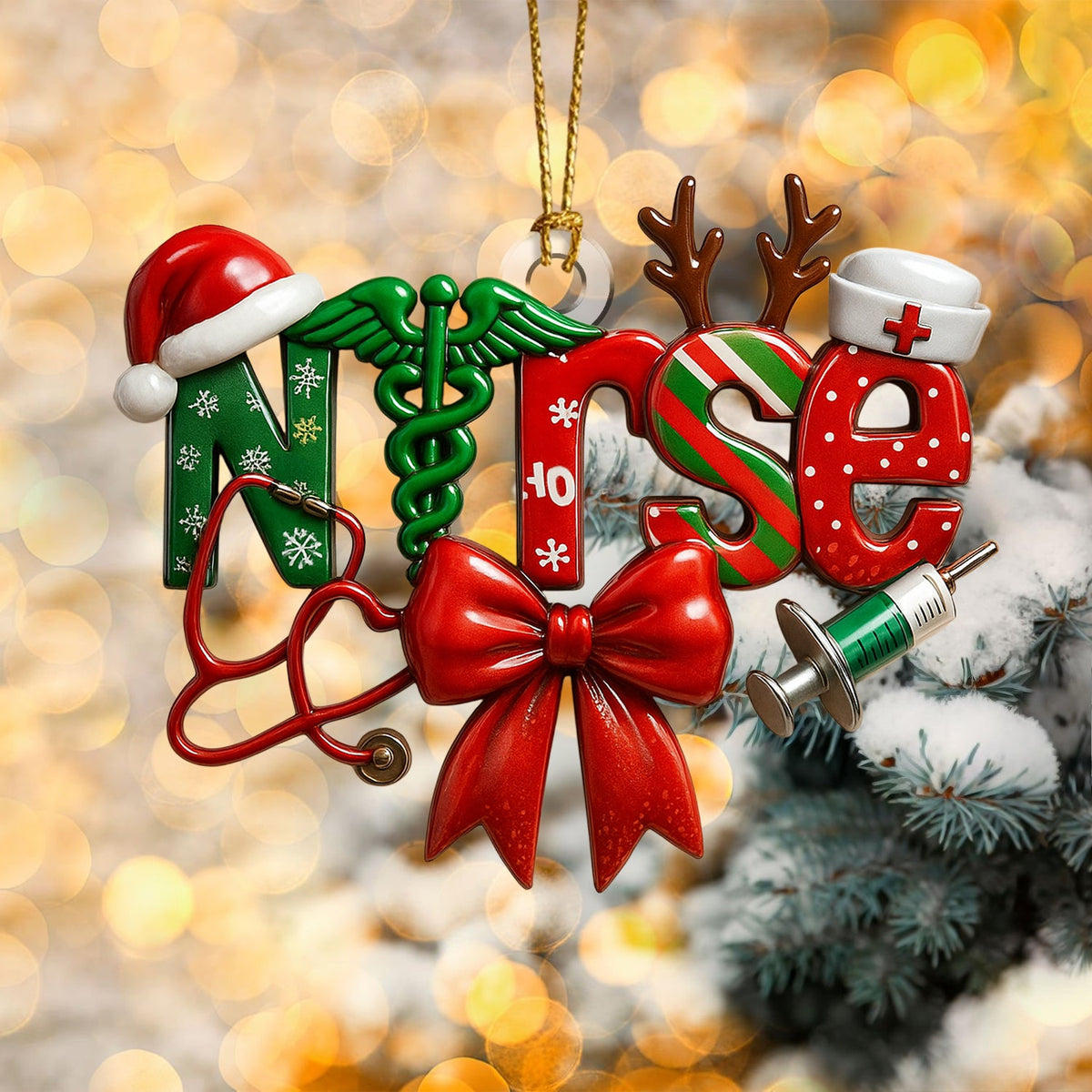 Stethoscope Syringe Nurse Ornament - Christmas Gift