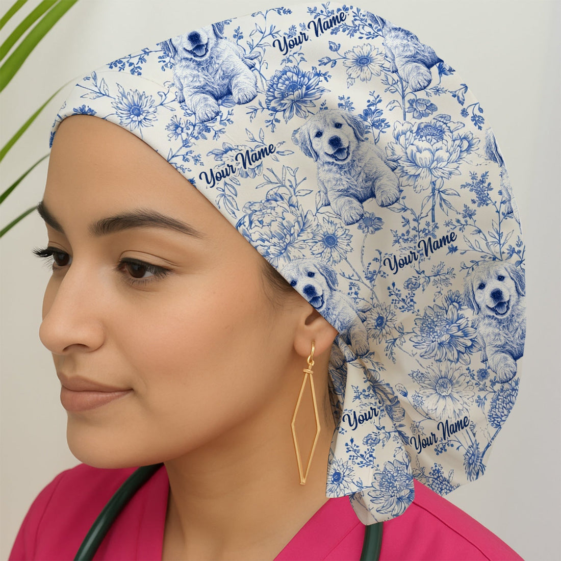 Personalized Pet Photo Floral Scrub Cap
