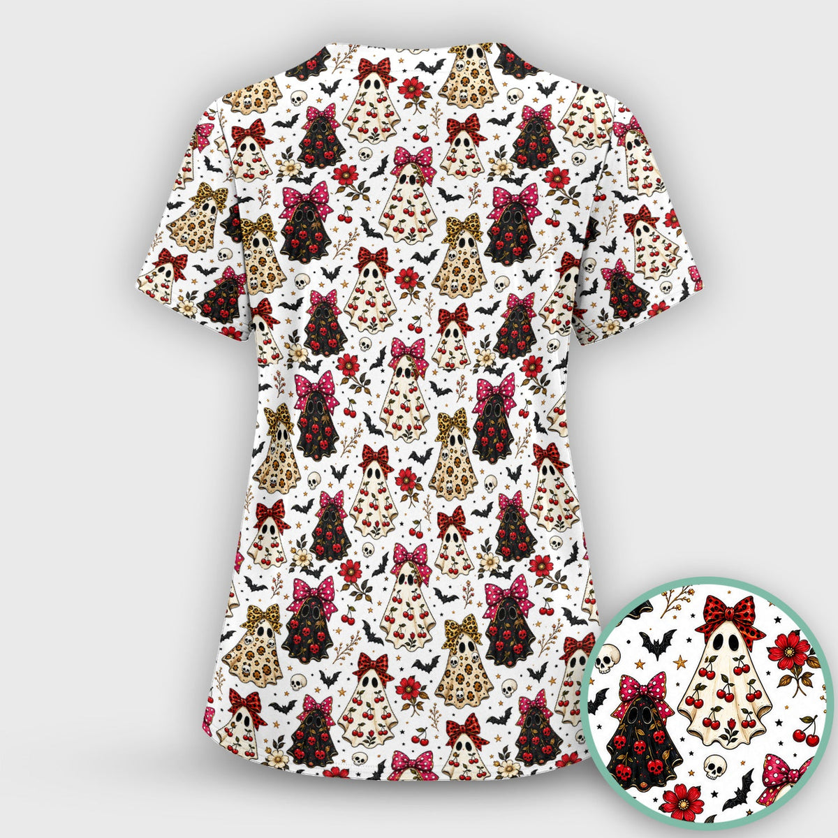 Spooky Ghost Pattern Nurse Scrub Set
