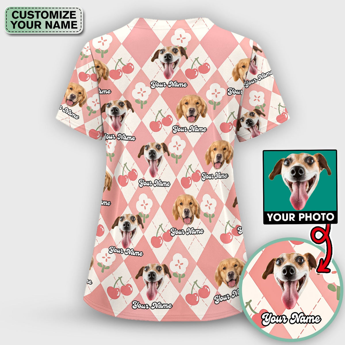 Dog Face Cherry Argyle Nurse Scrub Set
