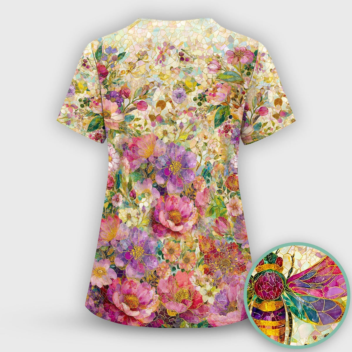 Vibrant Mosaic Bee Nurse Pattern Scrub Top, Comfortable Scrubs for Nurses