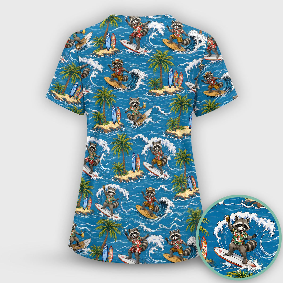 Tropical Surfing Raccoon Island Nurse Scrub Set
