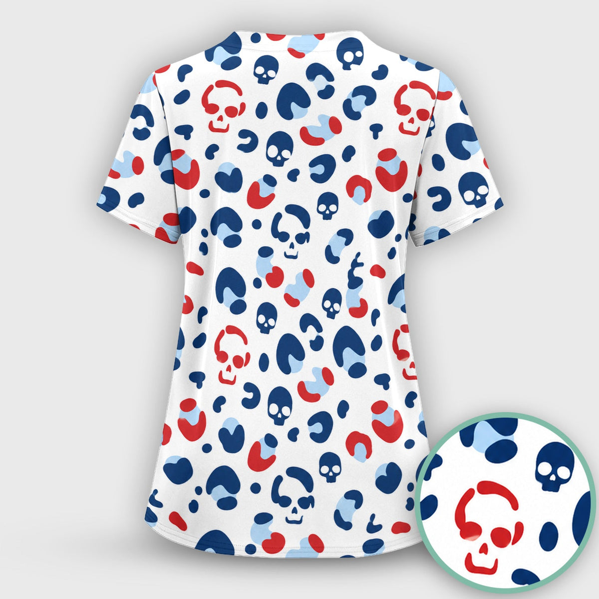 Red Blue Skull Leopard Nurse Scrub Set