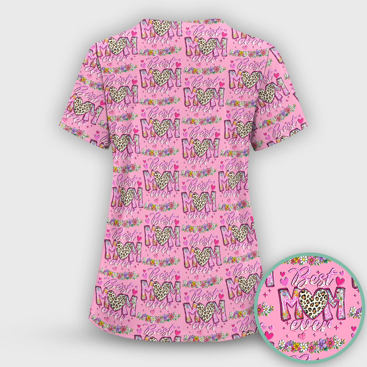 Best Mom Ever Leopard Heart Nurse Scrub Set