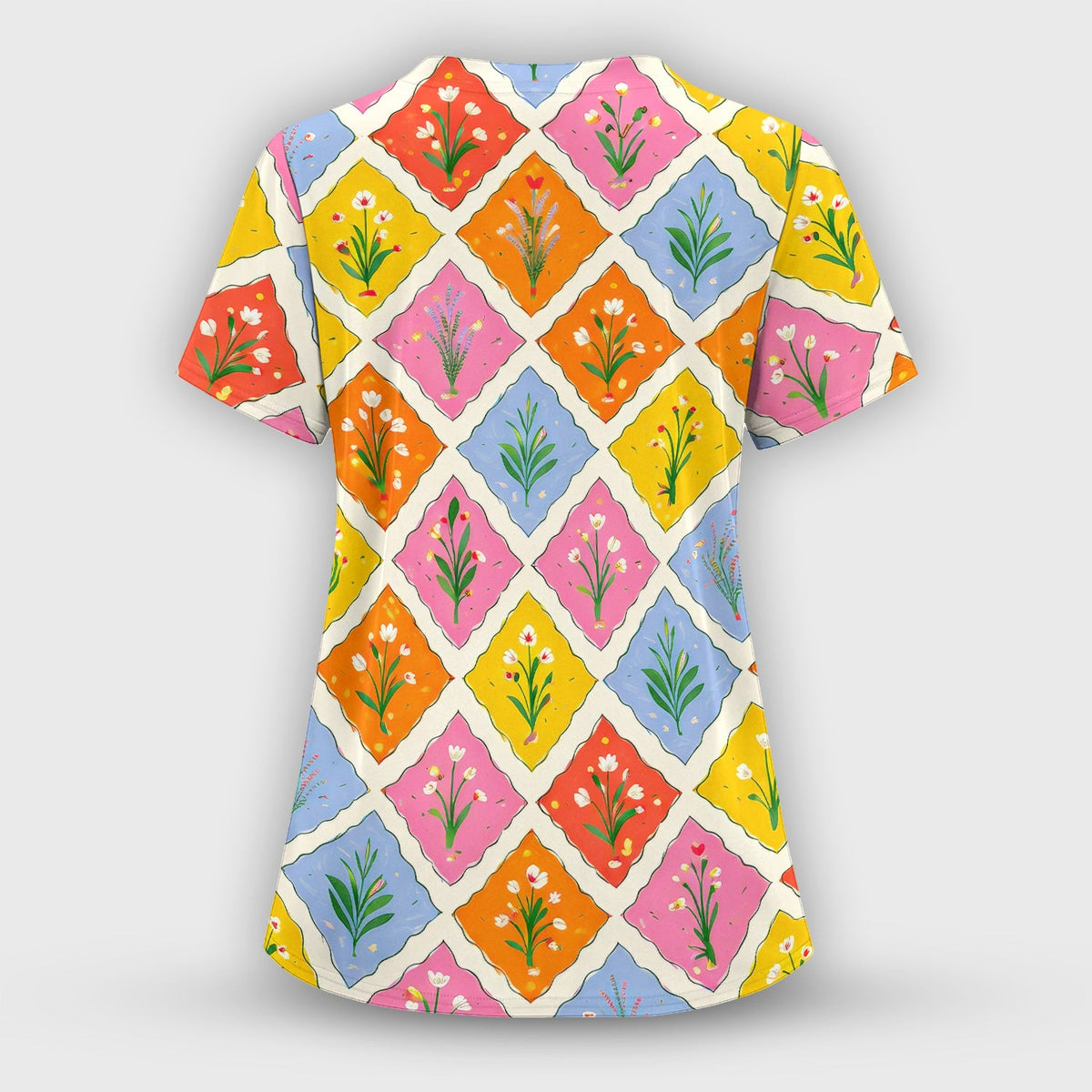 Colorful Floral Tile Nurse Scrub Set