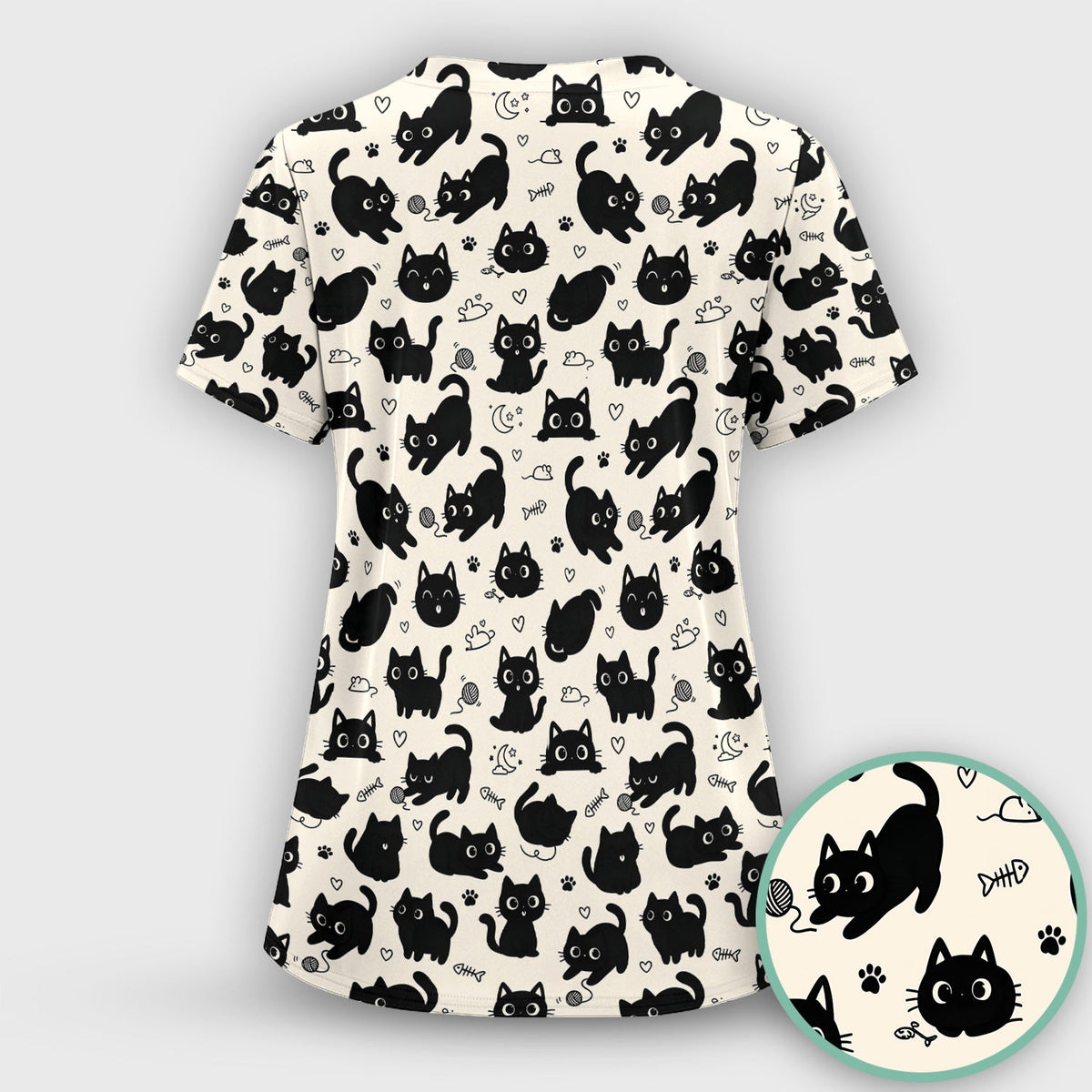 Playful Black Cat Nurse Scrub Set