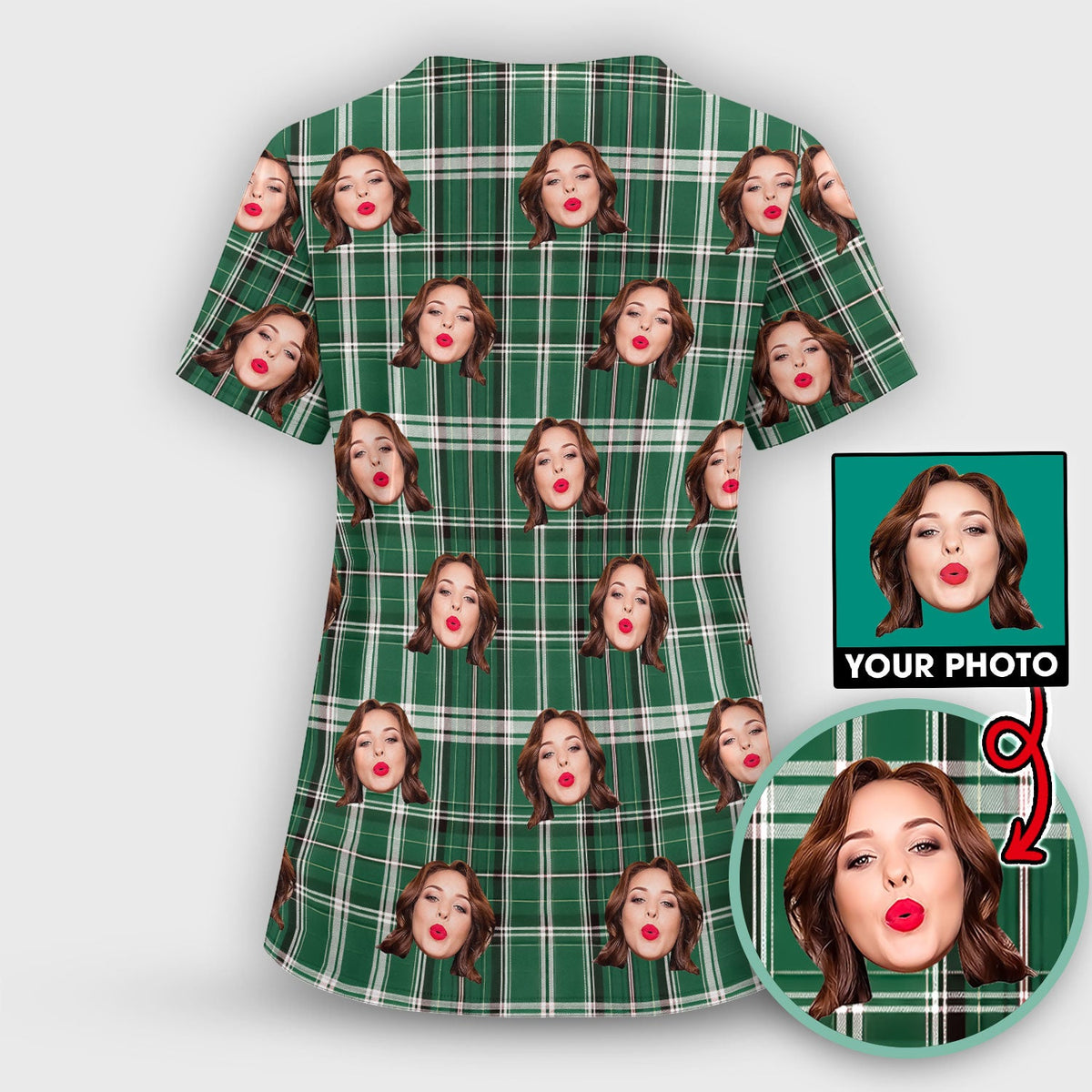 Personalized Photo Plaid Nurse Scrub Set