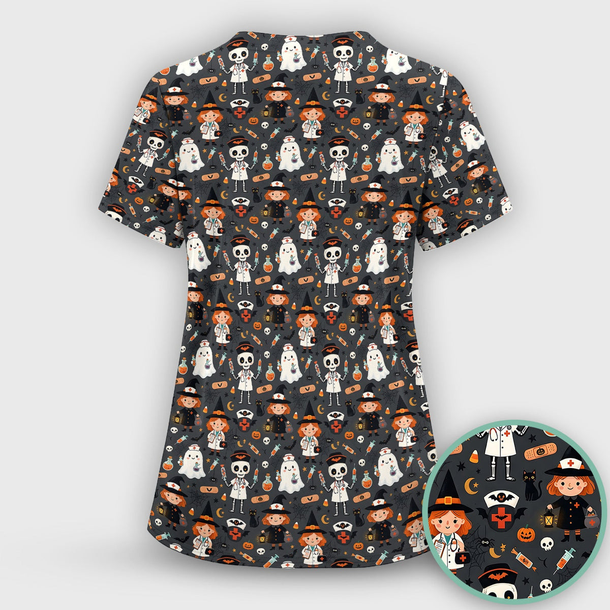 Witch Skeleton Nurse Scrub Top - Halloween Gift